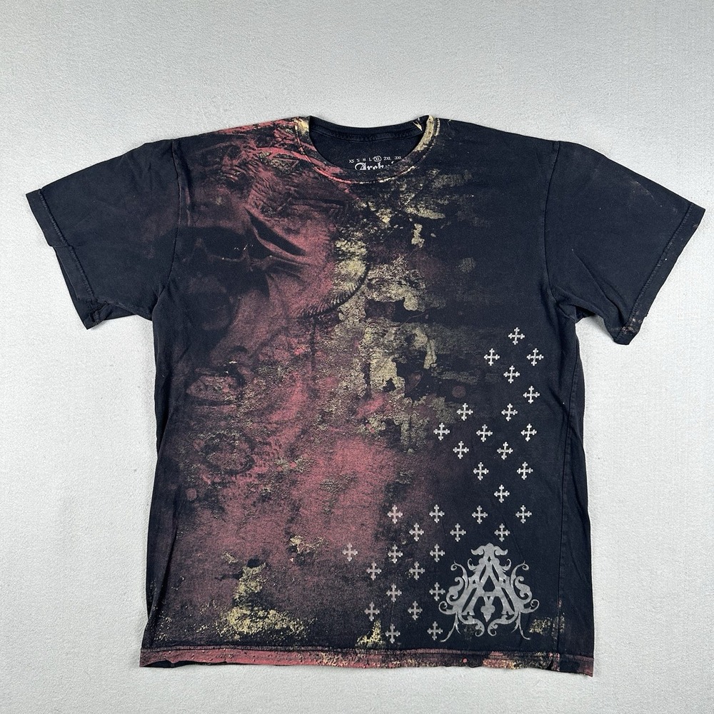 Y2K Archaic Affliction T Shirt Men's XL Black Skull Cross Grunge Graphic